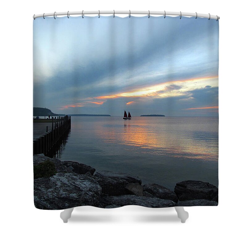 Sunset Shower Curtain featuring the photograph Anderson Dock Sunset #1 by David T Wilkinson