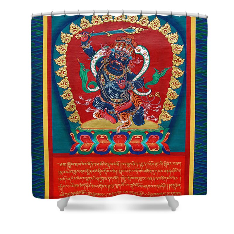 Thangka Shower Curtain featuring the painting Arya Achala - Immovable One by Sergey Noskov