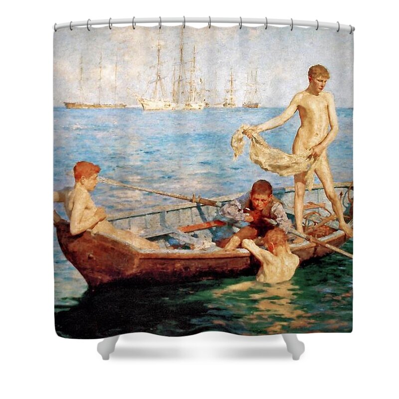 August Blue Shower Curtain featuring the painting August Blue #2 by Henry Scott Tuke