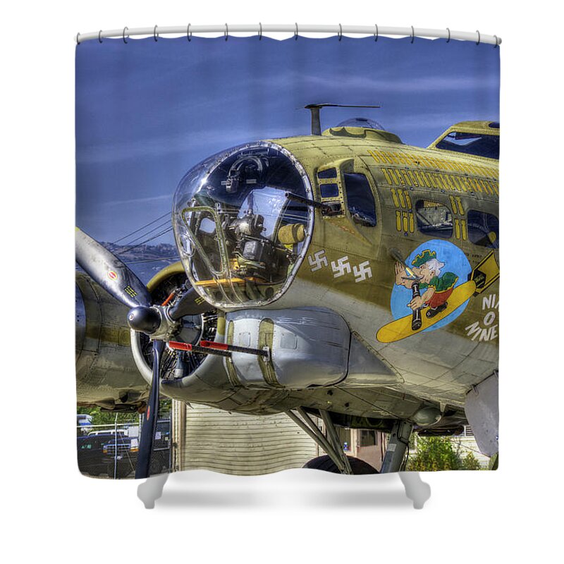 B-17 Bomber Shower Curtain featuring the photograph B-17 #6 by Joe Palermo