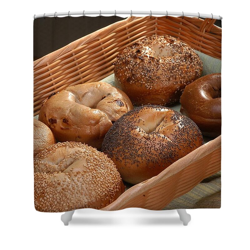 Bagel Shower Curtain featuring the digital art Bagel #2 by Super Lovely