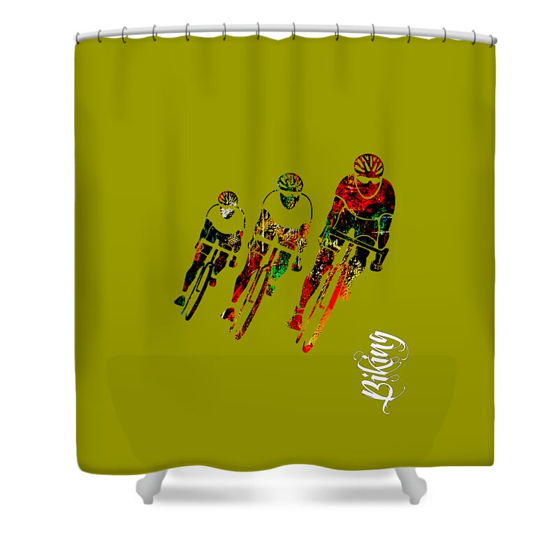 Bicycle Shower Curtain featuring the mixed media Bike Racing #4 by Marvin Blaine