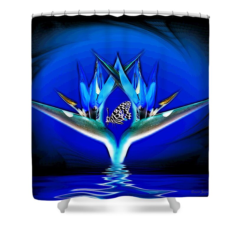 Bird Of Paradise Shower Curtain featuring the digital art Blue Bird Of Paradise #1 by Joyce Dickens