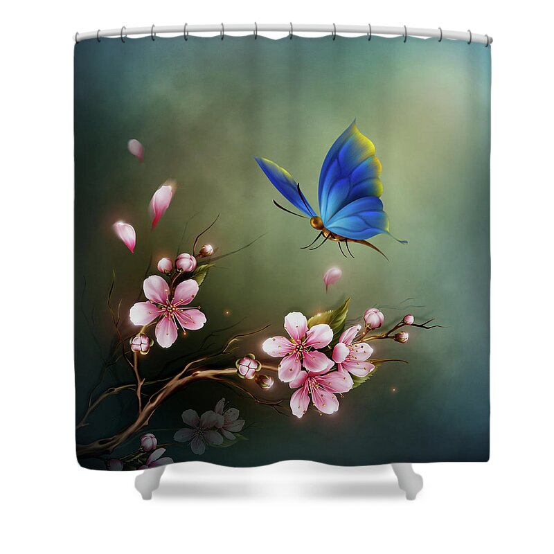 Blue Butterfly Shower Curtain featuring the digital art Blue Butterfly #3 by John Junek