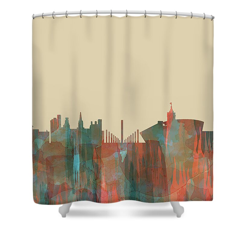 Cardiff Wales Skyline Shower Curtain featuring the digital art Cardiff Wales Skyline #2 by Marlene Watson