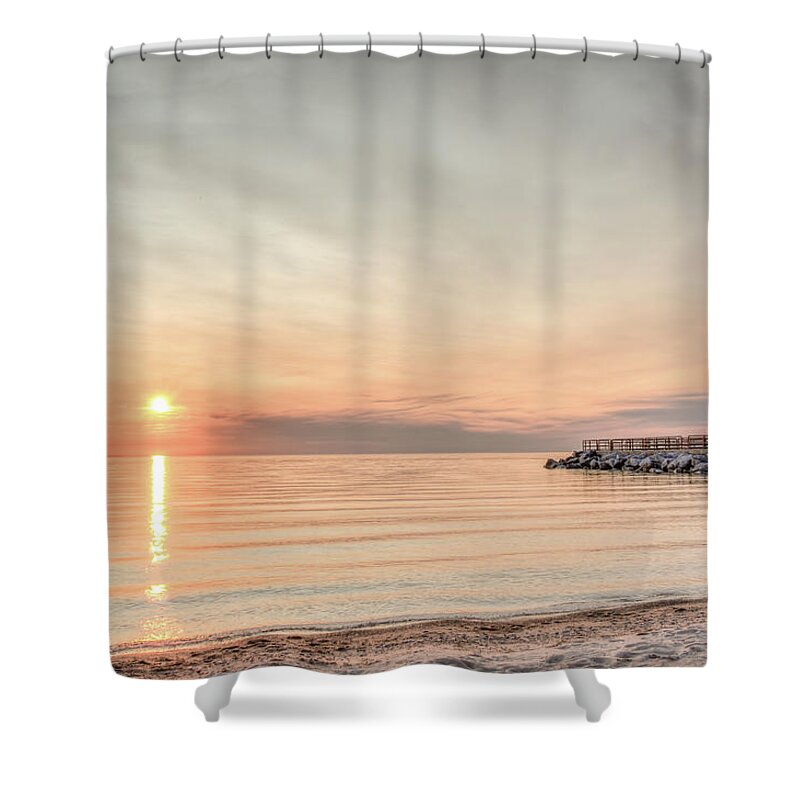Charlevoix Shower Curtain featuring the photograph Charelvoix Lighthouse in Charlevoix, Michigan #2 by Peter Ciro
