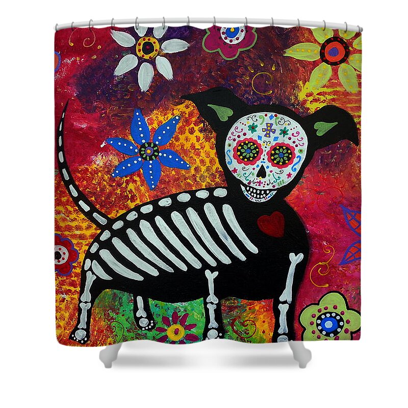 Chihuahua Shower Curtain featuring the painting Chihuahua Day Of The Dead #2 by Pristine Cartera Turkus