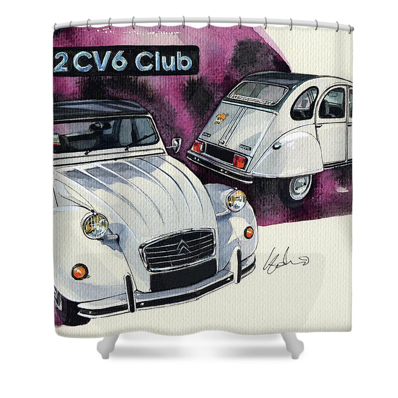 Citroen 2cv6 Club Shower Curtain featuring the painting Citroen 2CV6 Club #2 by Yoshiharu Miyakawa