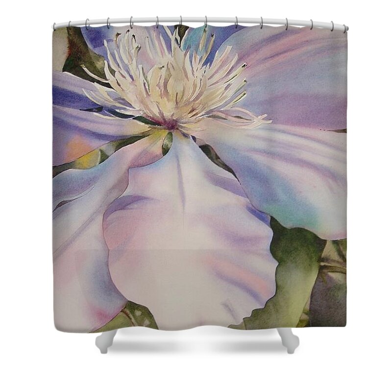 Floral Shower Curtain featuring the painting Clematis #1 by Marlene Gremillion