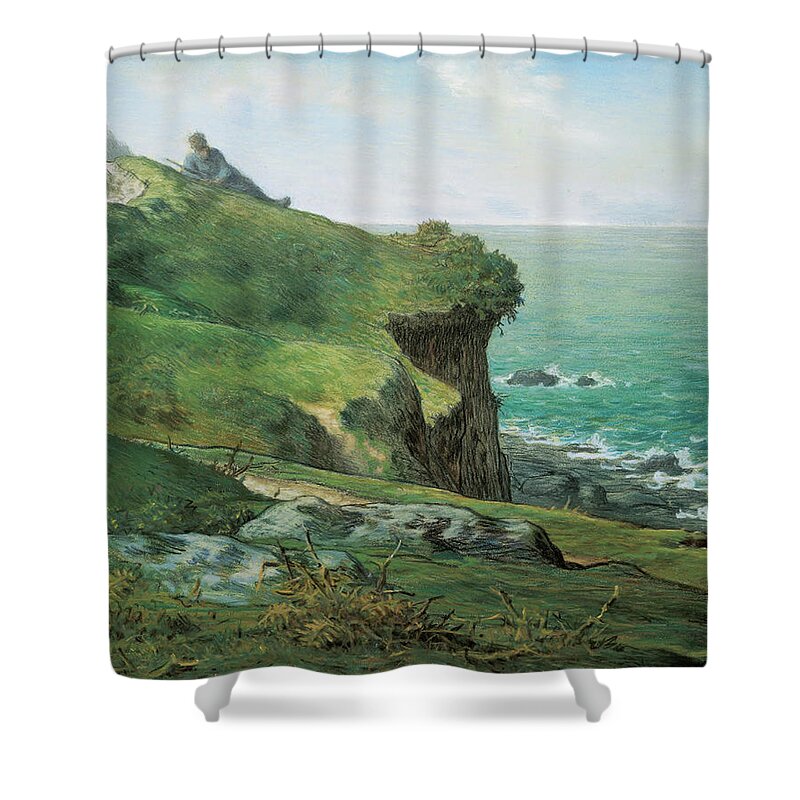 Barbizon School Shower Curtain featuring the painting Cliffs of Greville #2 by Jean-Francois Millet