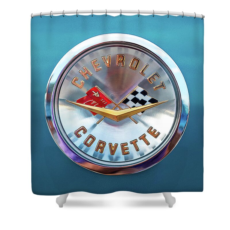 Corvette Shower Curtain featuring the digital art Corvette Badge by Douglas Pittman