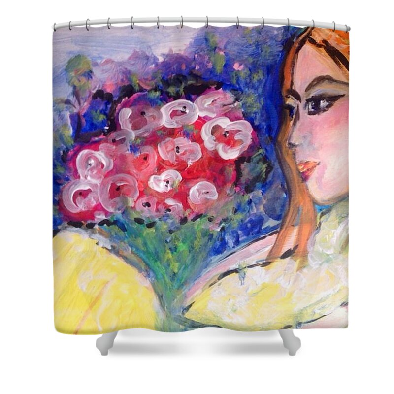Thought Shower Curtain featuring the painting Deep in thought #1 by Judith Desrosiers