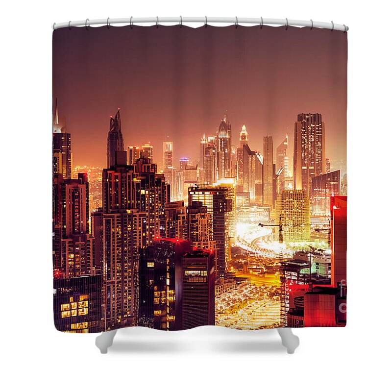 Arab Shower Curtain featuring the photograph Dubai city at night #2 by Anna Om