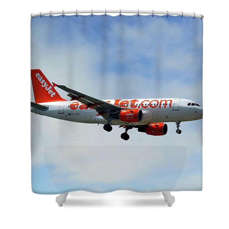 Easyjet Shower Curtain featuring the photograph EasyJet Airbus A319-111 by Smart Aviation
