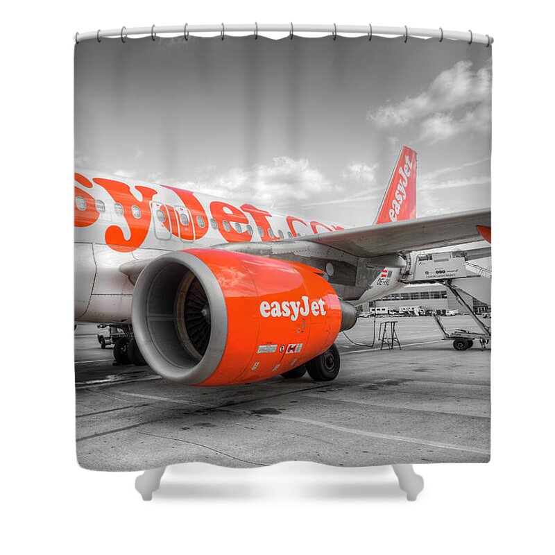 Easyjet Luton Airport Shower Curtain featuring the photograph EasyJet Airbus A320 #2 by David Pyatt