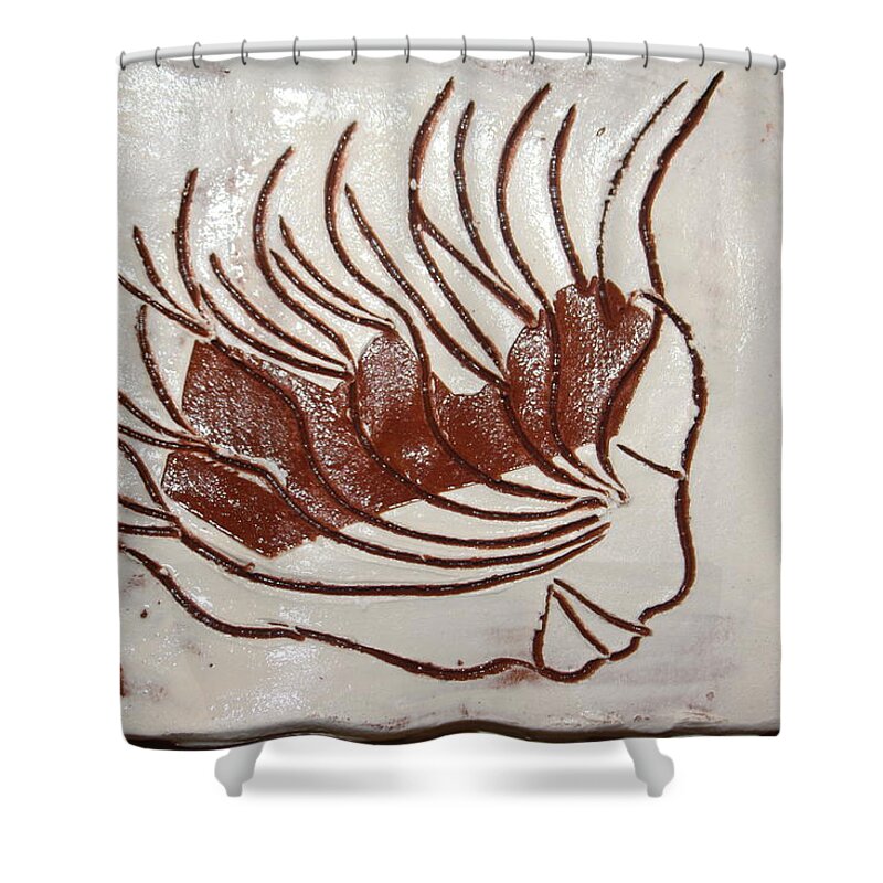 Jesus Shower Curtain featuring the ceramic art Energy - Tile #2 by Gloria Ssali