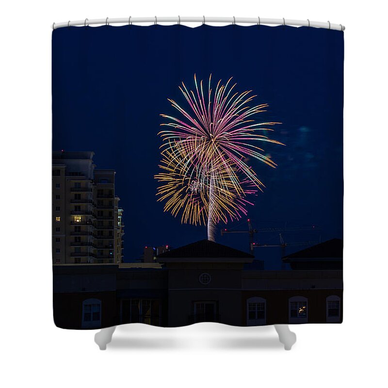 Fireworks Shower Curtain featuring the photograph Fireworks 2015 Sarasota 35 by Richard Goldman