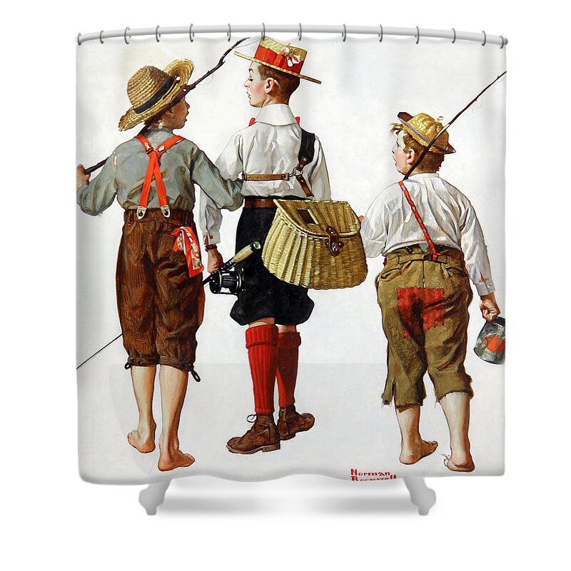 Fishing Trip #3 Shower Curtain by Norman Rockwell - Fine Art America