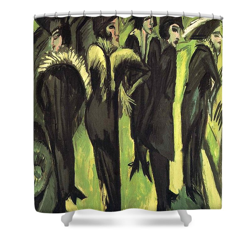 Five Women At The Street - Ernst Ludwig Kirchner Shower Curtain featuring the painting Five Women at the Street by Ernst Ludwig