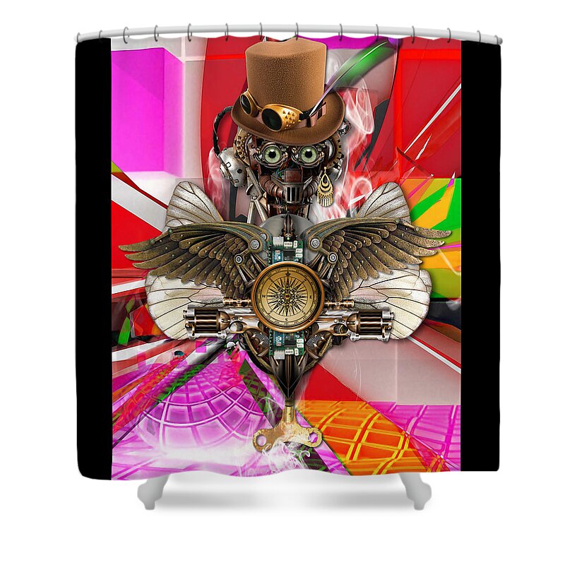 Steampunk Shower Curtain featuring the mixed media Flying High #2 by Marvin Blaine