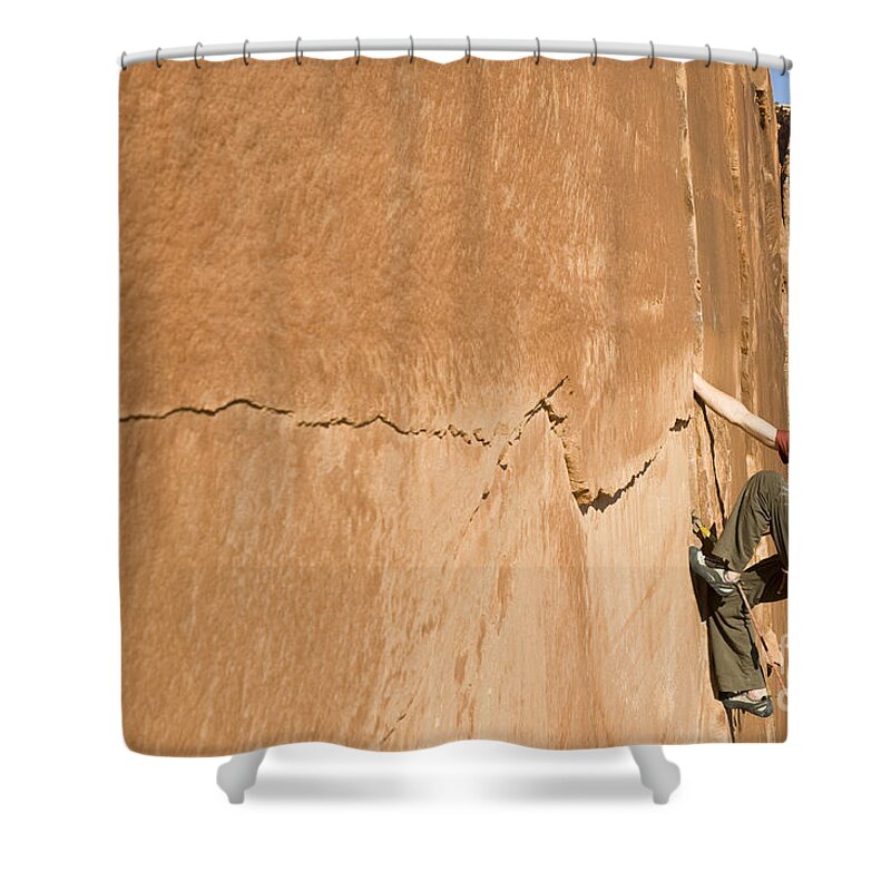 Rock Climbing Shower Curtain featuring the photograph Free Climbing #2 by Howie Garber
