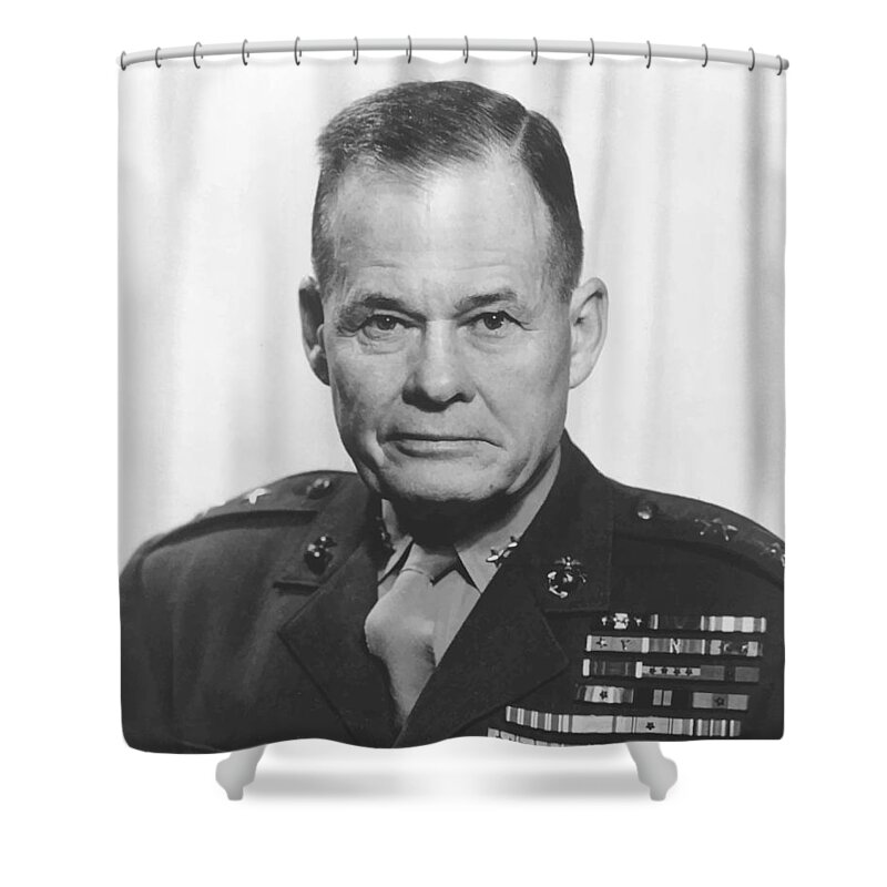Chesty Puller Shower Curtain featuring the painting General Lewis Chesty Puller by War Is Hell Store
