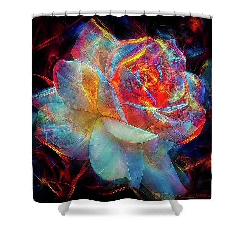 Glowing Rose Shower Curtain featuring the mixed media Glowing Rose #2 by Lilia S