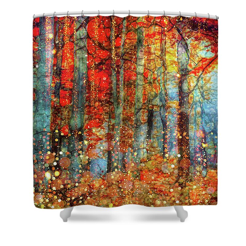 Golden Autumn Shower Curtain featuring the mixed media Golden Autumn #2 by Lilia S