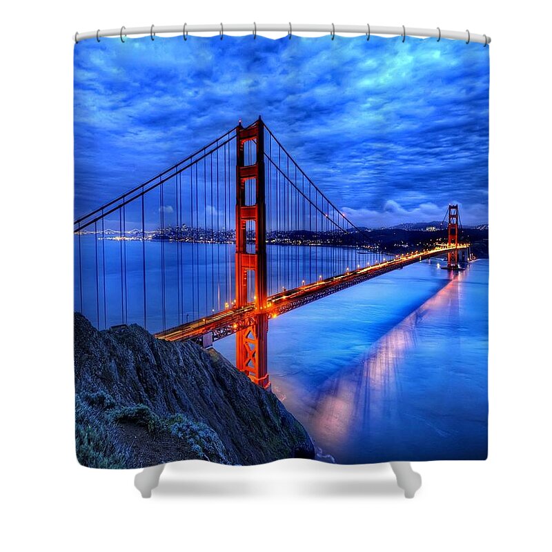 Golden Gate Shower Curtain featuring the digital art Golden Gate #2 by Super Lovely