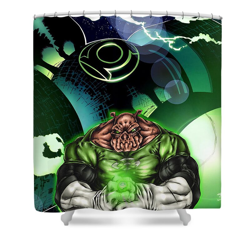 Green Lantern Shower Curtain featuring the digital art Green Lantern #2 by Super Lovely