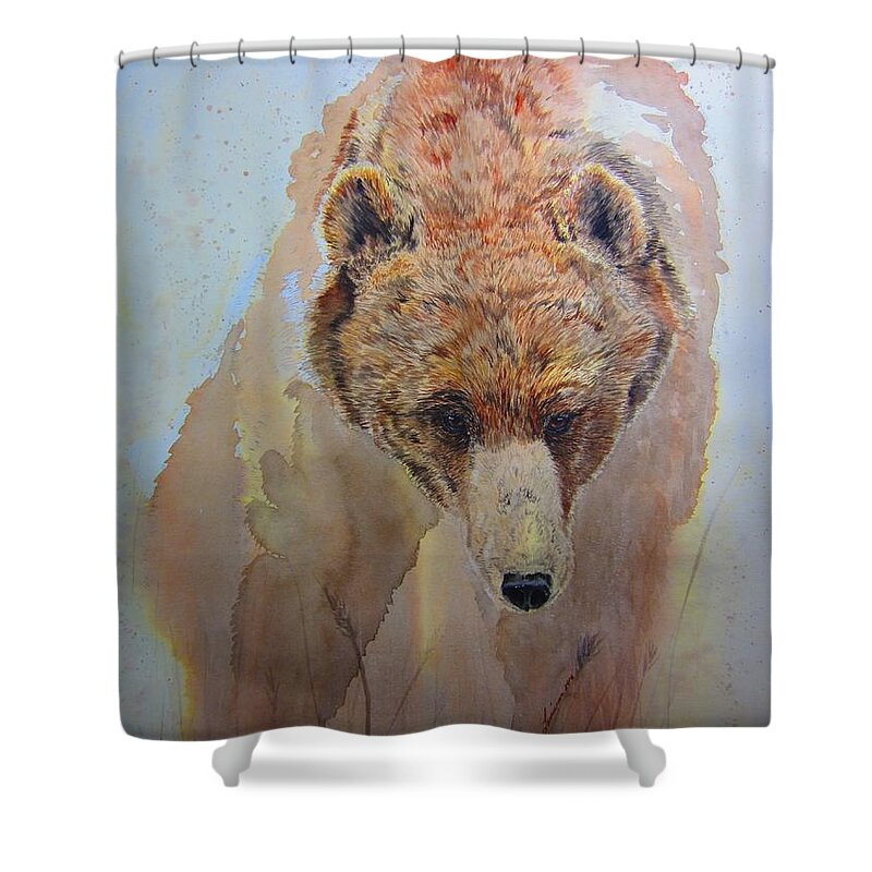 Grizzly Bear Shower Curtain featuring the painting Grizzly #2 by Laurianna Taylor