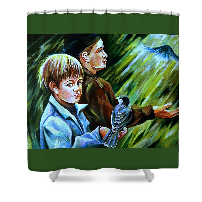 Portrait Shower Curtain featuring the painting Happiness by Anna Duyunova