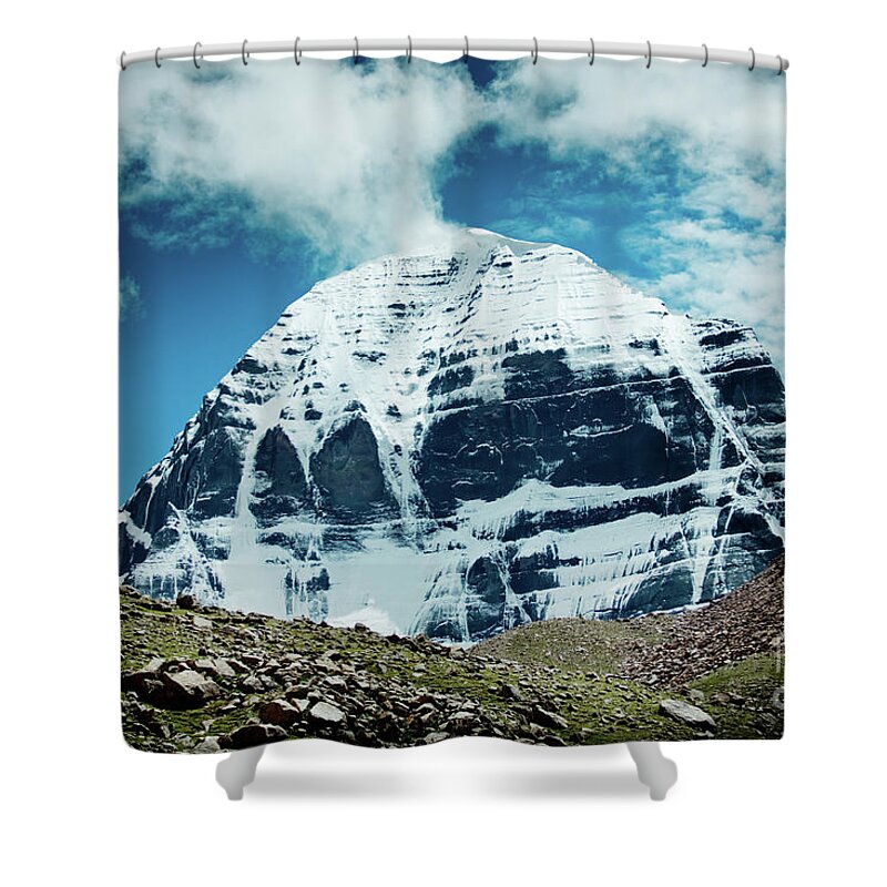 Tibet Shower Curtain featuring the photograph Holy Kailas North slop Himalayas Tibet Yantra.lv #2 by Raimond Klavins