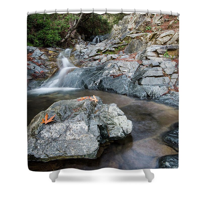 Waterfall Shower Curtain featuring the photograph Idyllic waterfall, Troodos mountains Cyprus #3 by Michalakis Ppalis