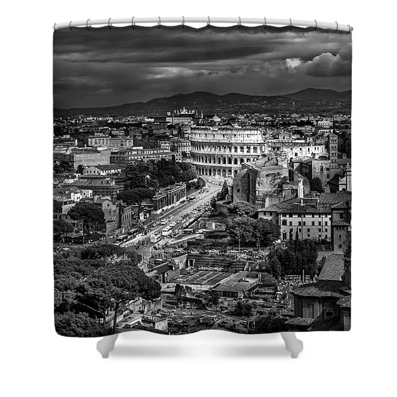 B&w Shower Curtain featuring the photograph Il Colosseo #3 by Sonny Marcyan