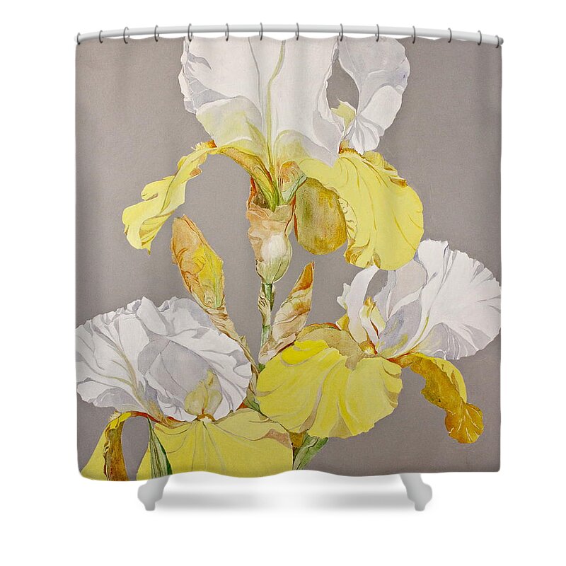 Acrylic Painting Shower Curtain featuring the painting Irises-Posthumously presented paintings of Sachi Spohn #1 by Cliff Spohn