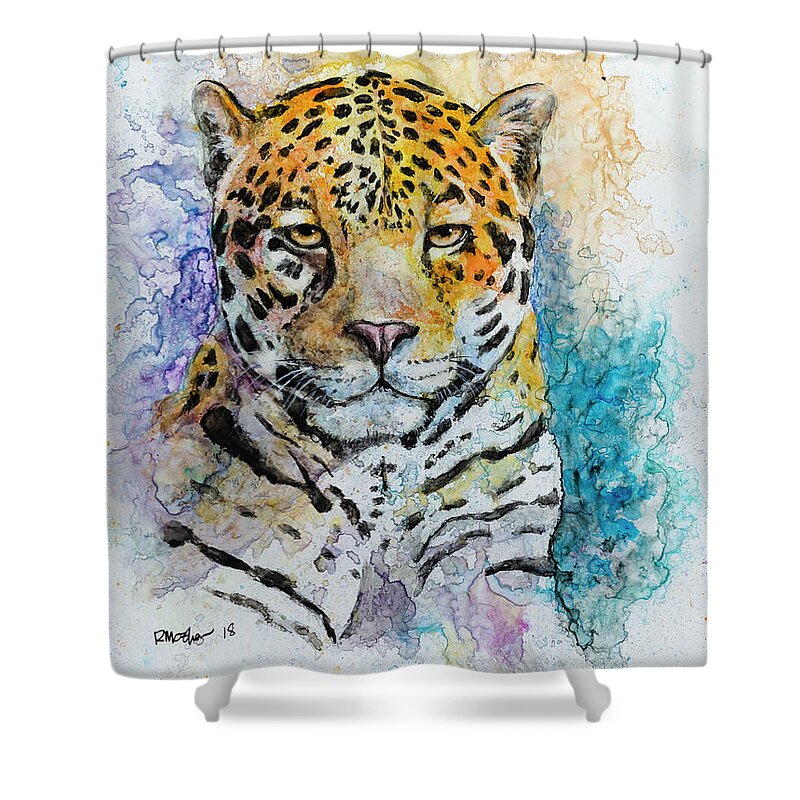Jaguar Shower Curtain featuring the painting Jaguar #2 by Rick Mosher