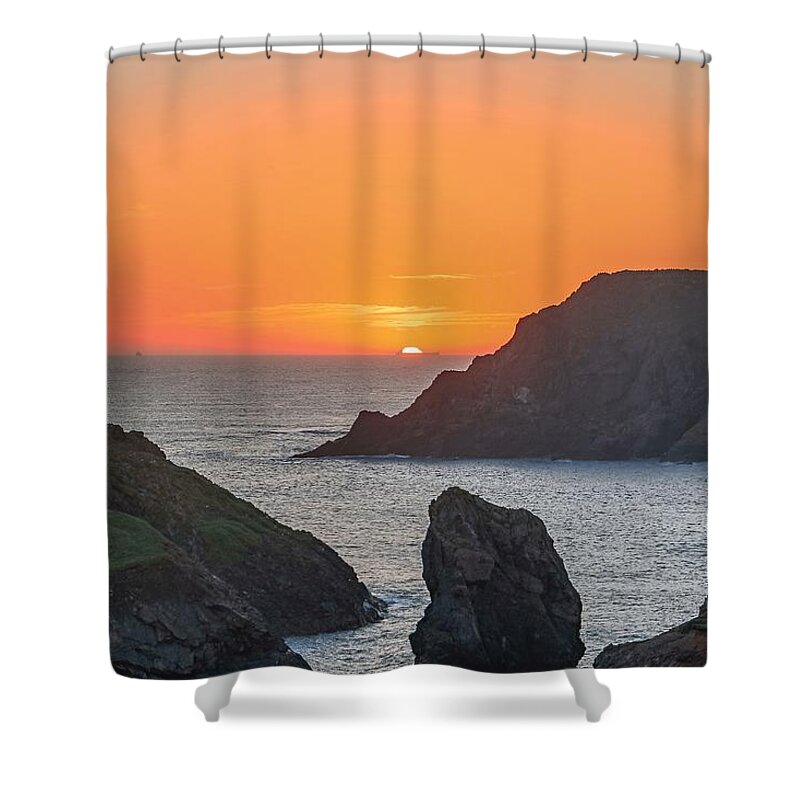 Kynance Cove Shower Curtain featuring the photograph Kynance cove at sunset #2 by Claire Whatley