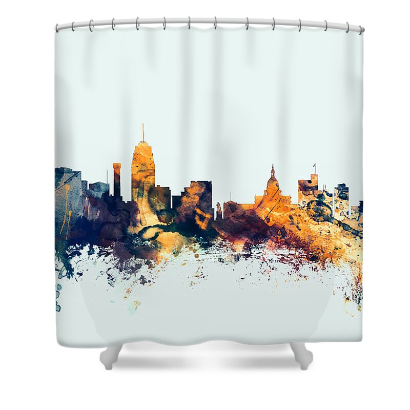City Shower Curtain featuring the digital art Lansing Michigan Skyline by Michael Tompsett