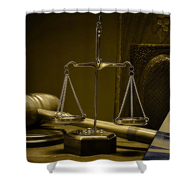 Law Shower Curtain featuring the mixed media Law Office and Judge Collection #1 by Marvin Blaine