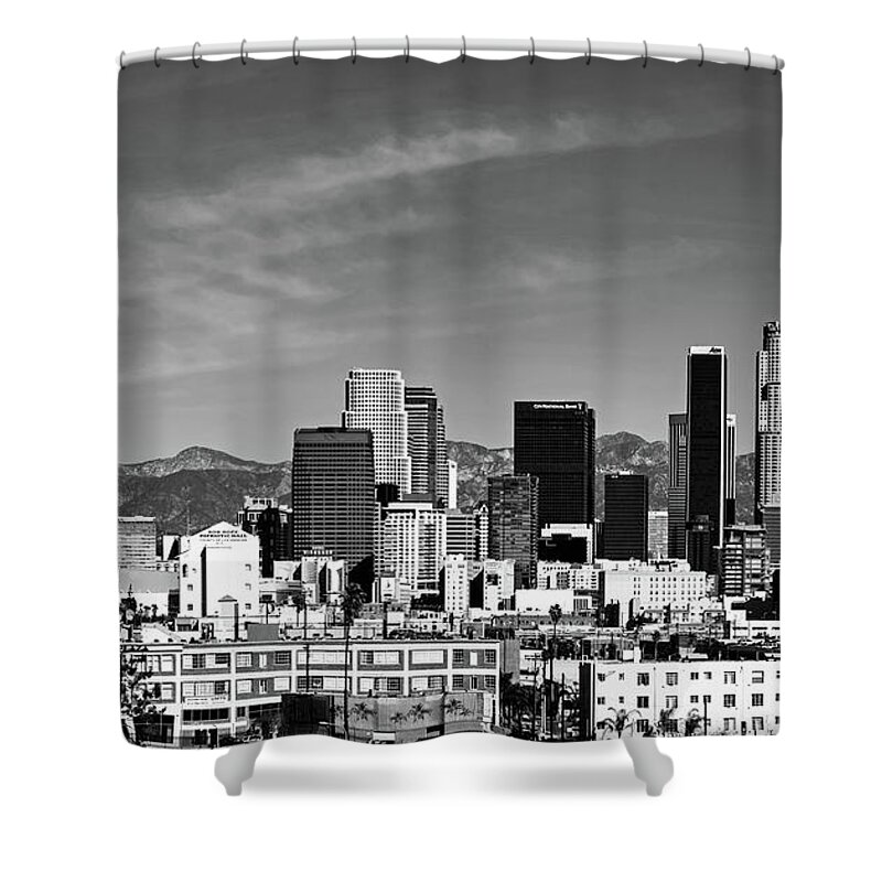 Central Shower Curtain featuring the photograph Los Angeles Skyline #2 by Mountain Dreams