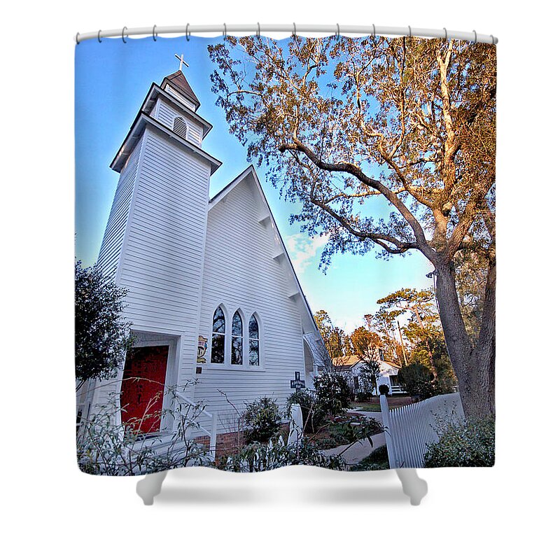 Church Shower Curtain featuring the painting Magnolia Springs Alabama Church by Michael Thomas