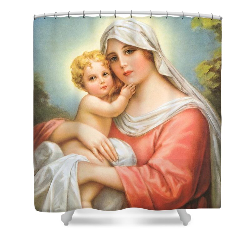 Christmas Shower Curtain featuring the painting Mary and Baby Jesus #1 by Artist Unknown