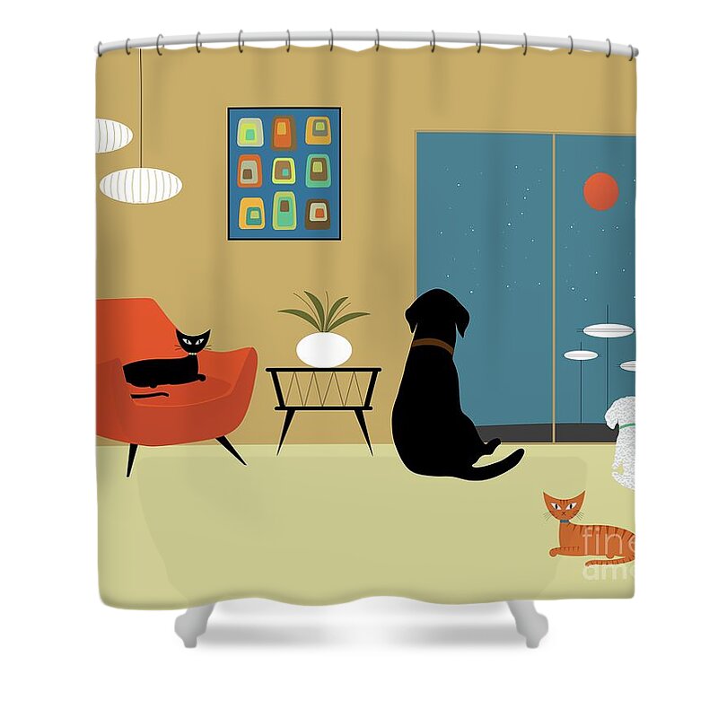 Mid Century Shower Curtain featuring the digital art Mid Century Modern Animals by Donna Mibus