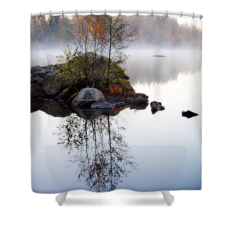 Autumn Shower Curtain featuring the photograph Misty morning #2 by Kati Finell