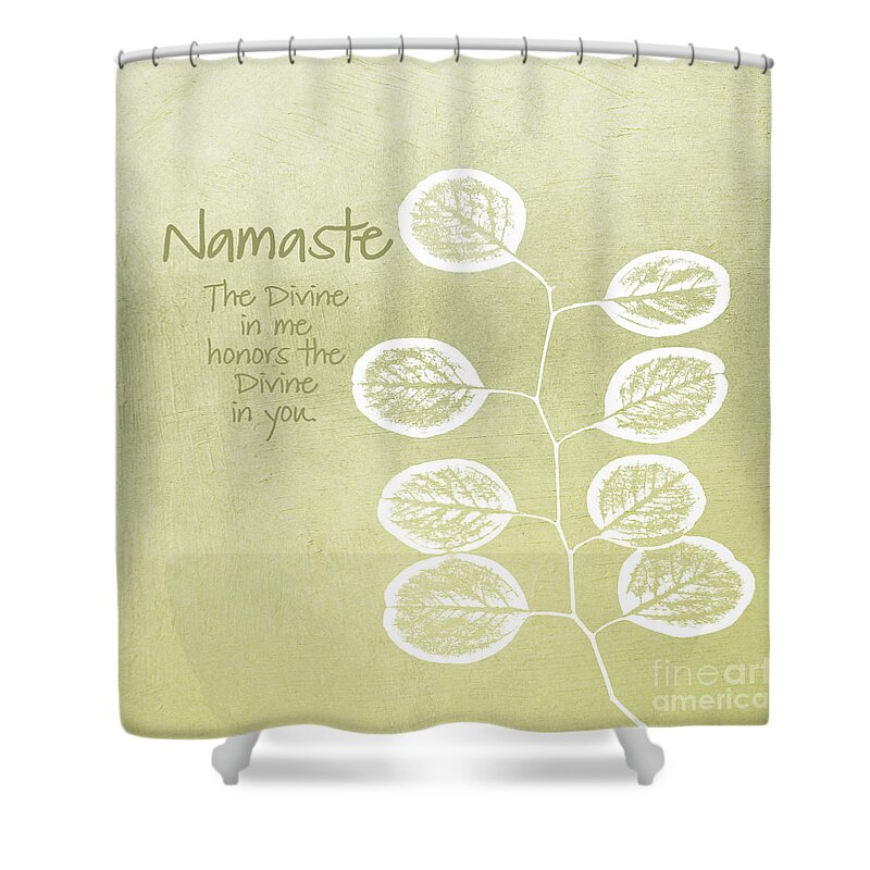 Namaste Shower Curtain featuring the mixed media Namaste by Linda Woods