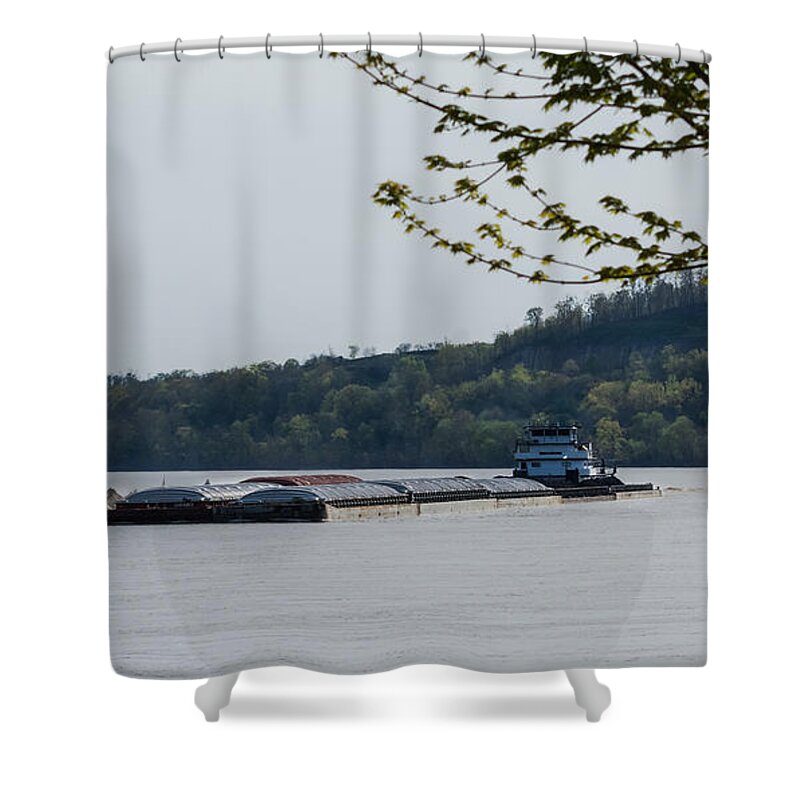 River Shower Curtain featuring the photograph Ohio River Barge by Holden The Moment