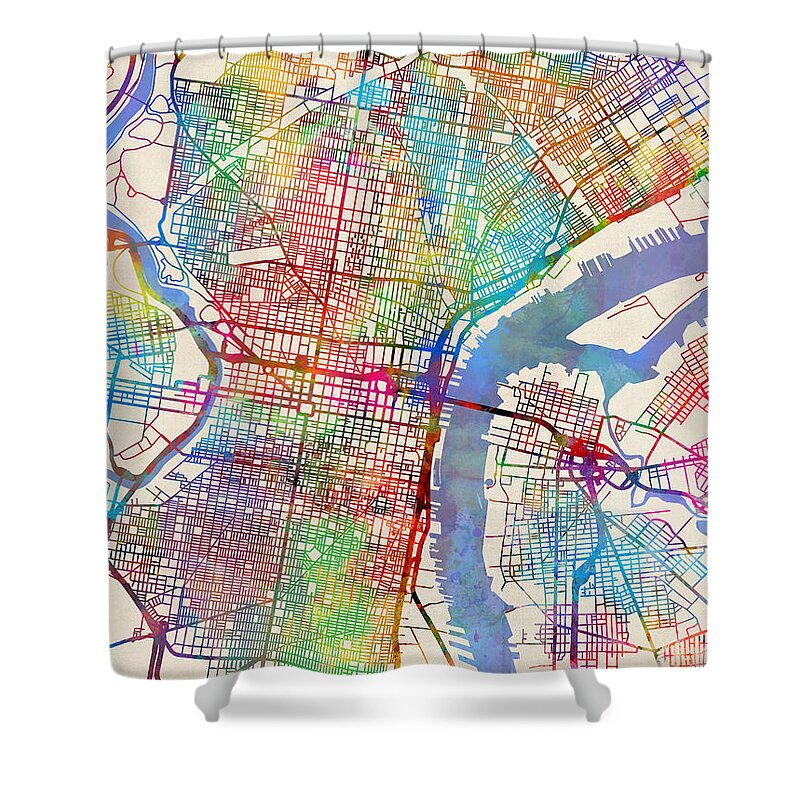 Street Map Shower Curtain featuring the digital art Philadelphia Pennsylvania City Street Map by Michael Tompsett