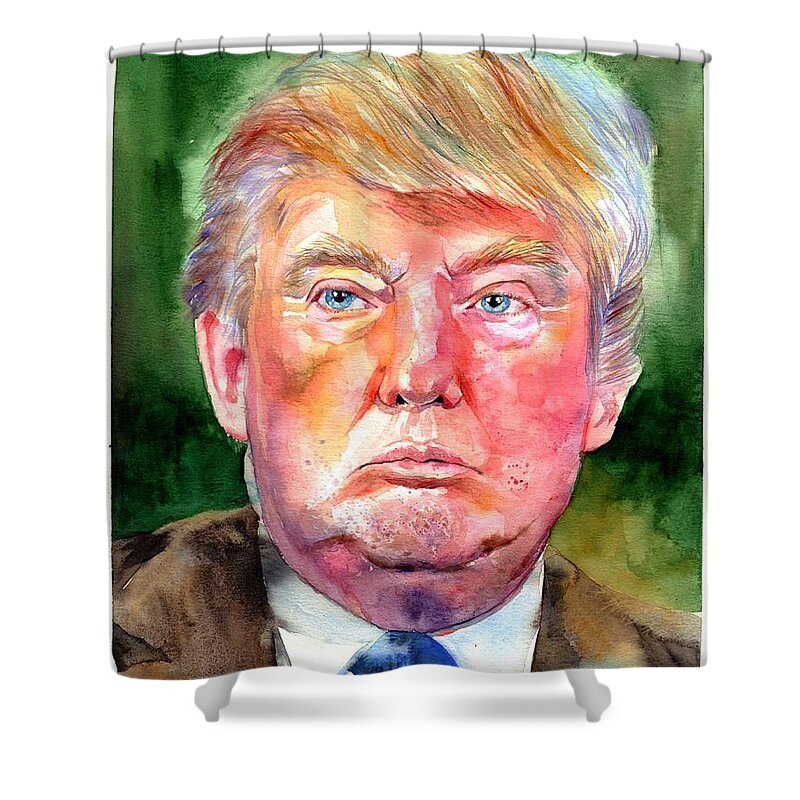 Donald Shower Curtain featuring the painting President Donald Trump by Suzann Sines
