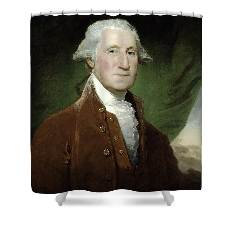 George Washington Shower Curtain featuring the mixed media President George Washington by War Is Hell Store